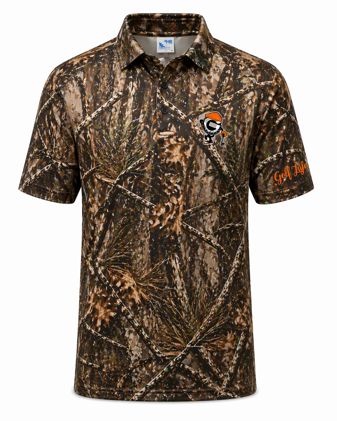 Golf Lyfe camo print logo polo front view
